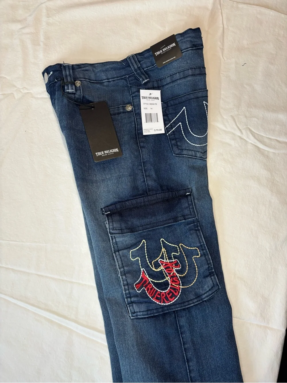 True Religion Kids Dark Blue Jeans with Red Embroidered Logo